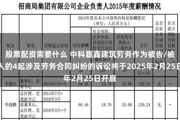 股票配资需要什么 中科磊鑫建筑劳务作为被告/被上诉人的4起涉及劳务合同纠纷的诉讼将于2025年2月25日开庭